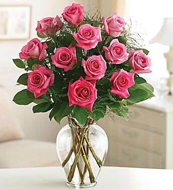 12 Hot Pink Roses